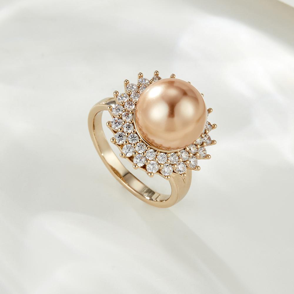 Luxury High-end Slightly Inlaid Zircon Imitation Pearl Open Ring, Fashionable and Elegant Adjustable Ring, Exquisite Index Finger Ring