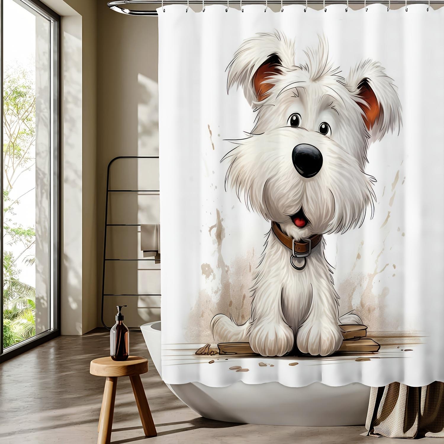 Мультяшный щенок, цифровая печать, шторка для душа, декор для ванной комнаты с бесплатными крючками, можно стирать в машине, двусторонняя полиэстеровая ткань W90xH180cm