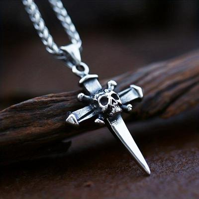 Vintage Gothic Skull Cross Pendant Fashion Punk Style Chain Necklace Men Jewelry