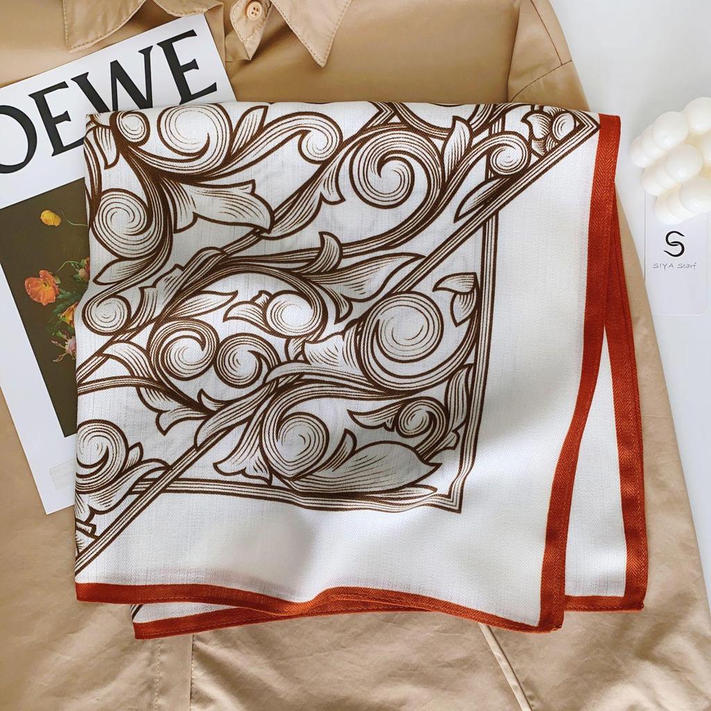 Korean Style Silk Square Scarf with Butterfly & Flower Print - Women's Fashion Accessory, Neck Tie, or Hair Scarf - Ideal Mother's Day Gift