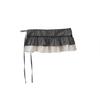 Women's Retro College Black Plaid Embroidered Lace Patchwork Skirt with Meat-Concealing Curtain