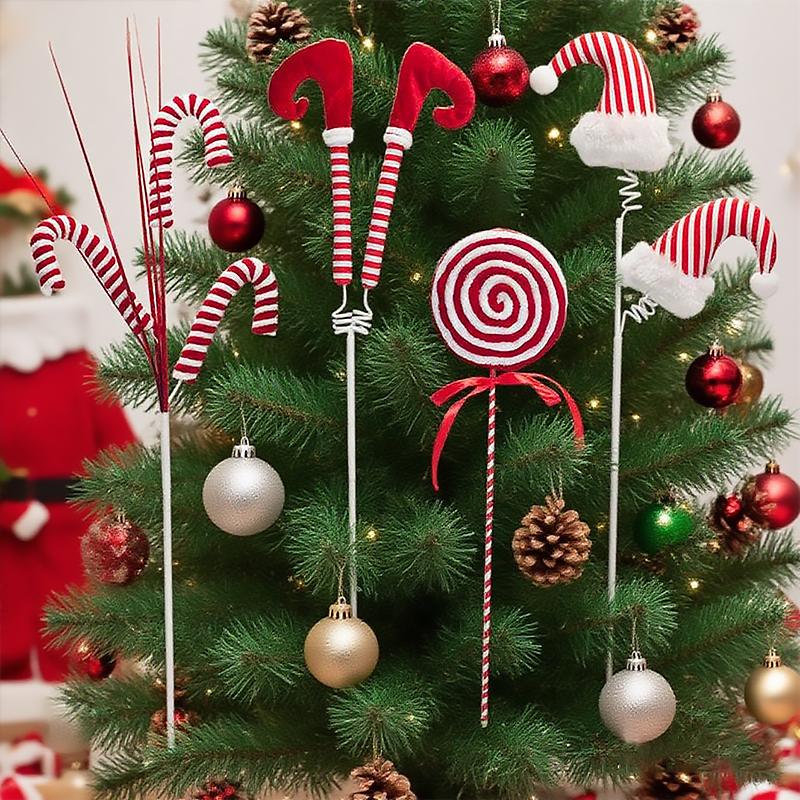 Christmas Stripe Pattern Design Fabric Art Handicrafts Xmas Tree Simulated Cane Candy Ornament Festival Decoration