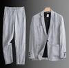 Spring Autumn Fashion Men Linen Two Piece Set Blazer Jacket Pants Solid Slim Fit Casual Business Thin