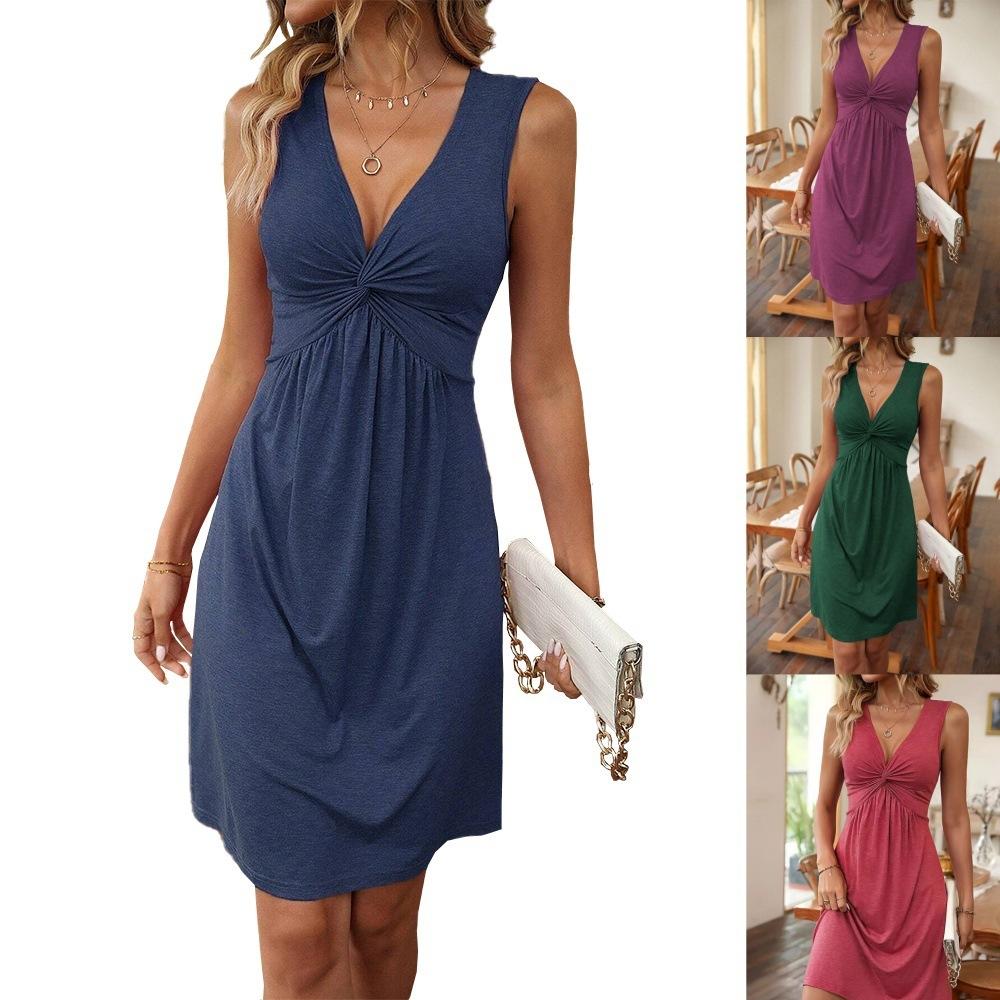 

Elegant Knotted Sleeveless Dress Stylish Women s Summer Outfit S синій