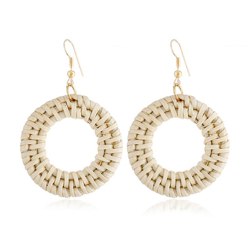 Rattan Earrings 2021 Trend Lightweight Geometric Statement Woven Bohemian Earring Handmade Straw Wicker Braid Hoop Drop Dangle