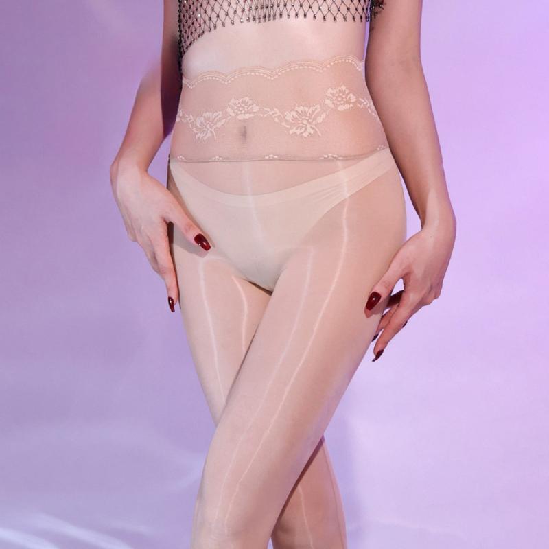 

Contrast Color Horse Oil Shiny Pantyhose Lace Patchwork High Waist Silky Touch Shaping Tights Pole Dance Sexy Seamless Hosiery Closed Crotch