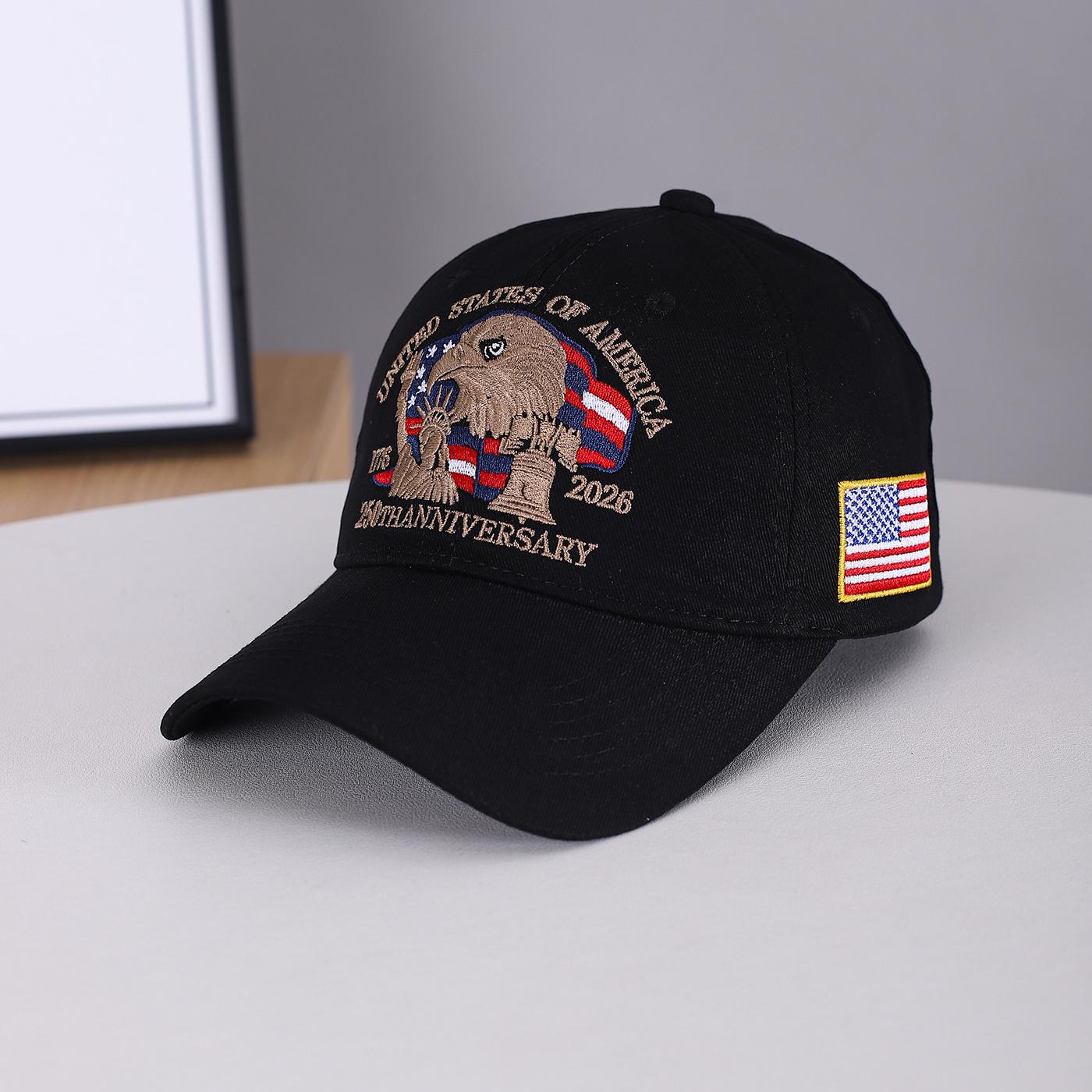 Memorial embroidery of an eagle, American flag with 1776 letters, baseball cap - suitable for festival celebrations One Size