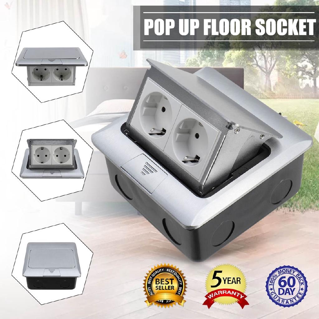 Aluminum Silver Panel EU Standard 2 Way Floor Socket Electrical Outlet Modular Combination Customized Available Sockets