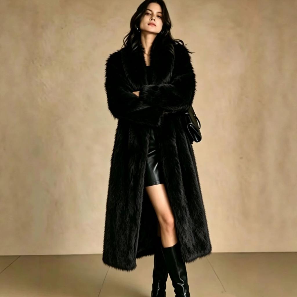 European and American women's clothing fashionable fur coat extended wool coat women's winter temperament warm