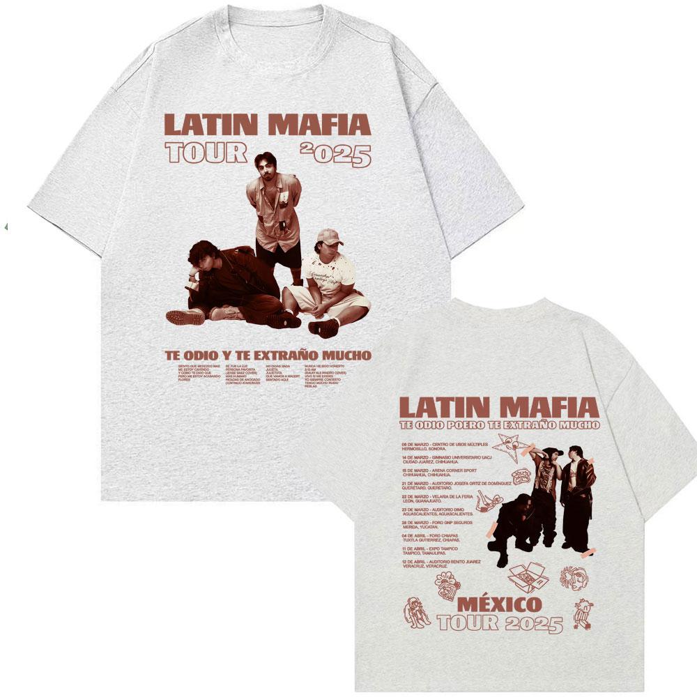 Rock Band Latin Mafia Mexico Tour 2025 Graphic T-shirts Men's Clothing Harajuku Hip Hop Punk Oversized T Shirt Unisex Streetwear