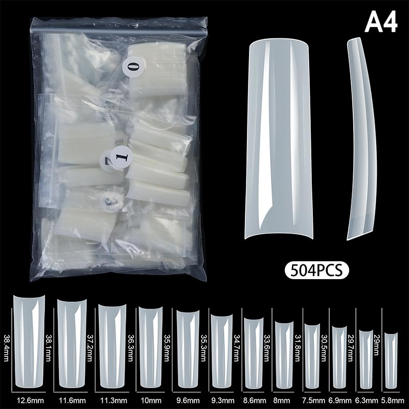 504Pcs Extra-Long C Curve False Nail Tips Abs Straight Coffin Fake Nails Half-Cover Press On Nail Tips