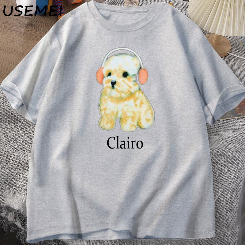 Clairo Dog Puppy Headphones T-Shirt Funny Cute Cat Tee Merch Y2k Men's Clothing Oversized Harajuku Mens Printed Cotton Tee Shirt