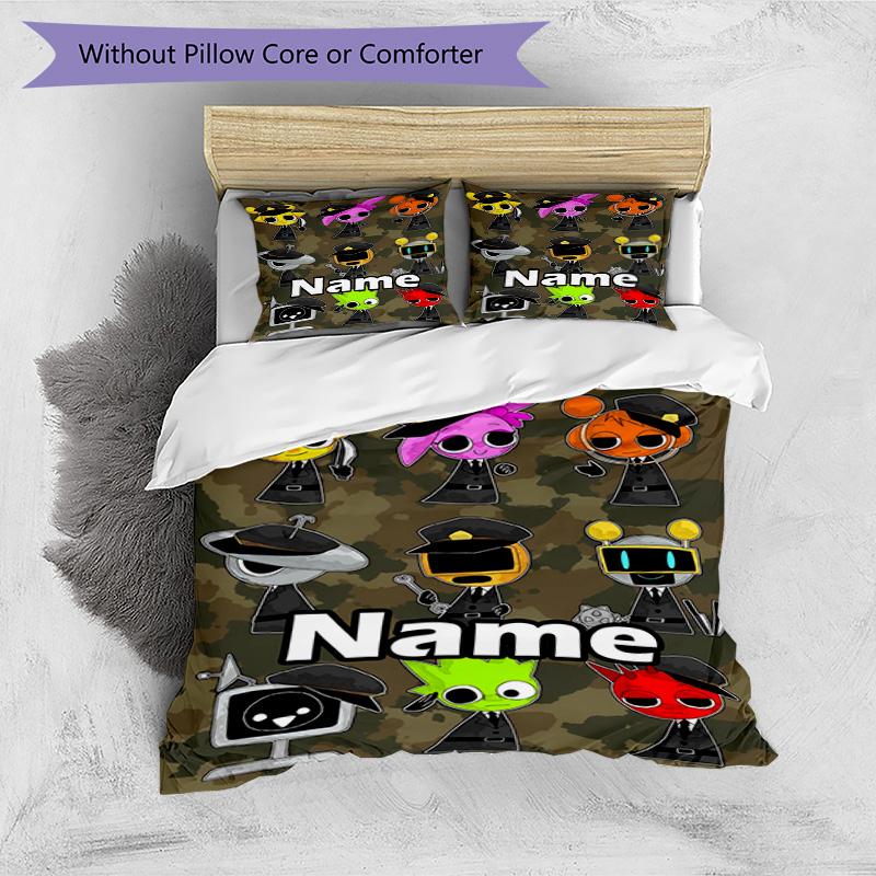 3pcs Duvet Cover Set (1*Duvet Cover + 2*Pillowcase, Without Core), Custom Name Sprunki Game Pattern Bedding Set, Home Bedroom Decor Gift