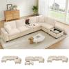 Modular U-/L-shaped Corner Sofa, 6-seater, Storage Ottoman, Center Console, Cup Holders, USB/Type-C, Compartments, Armrest Pockets, Corduroy, Beige