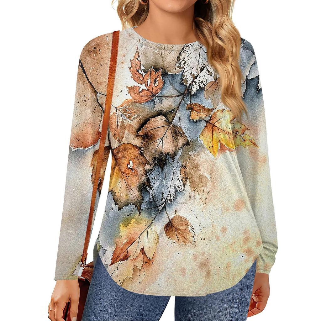 Womens Plus Size Tops Long Sleeve Shirts Round Neck Flowy Tunic Casual Loose Blouse L-5X