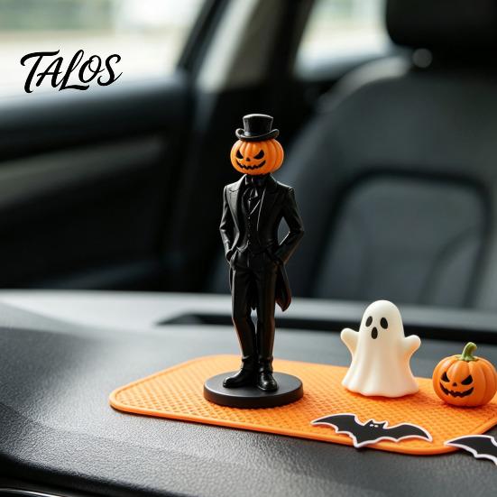 Stable Base Display Piece Pumpkin Gentleman Figurine, Halloween Head Man Statue, Spooky Horror Retro Desktop Decor 3D Printed Ornament for Shelf