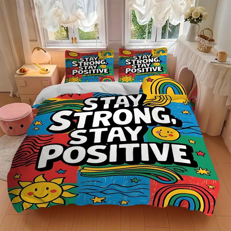 3Pcs Stay Strong Positive Bedding Set Soft Fabric Duvet Cover Pillowcases Home Christmas Xmas Halloween Gift 1 Duvet Cover 2 Pillowcase G168