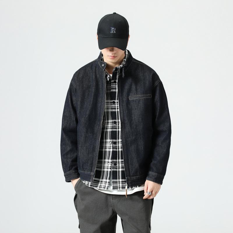 High-End Red-Eared Denim Harrington Denim Jacket Men'S American Washed Cattle Hunting Suit Stand-Up Jacket Men