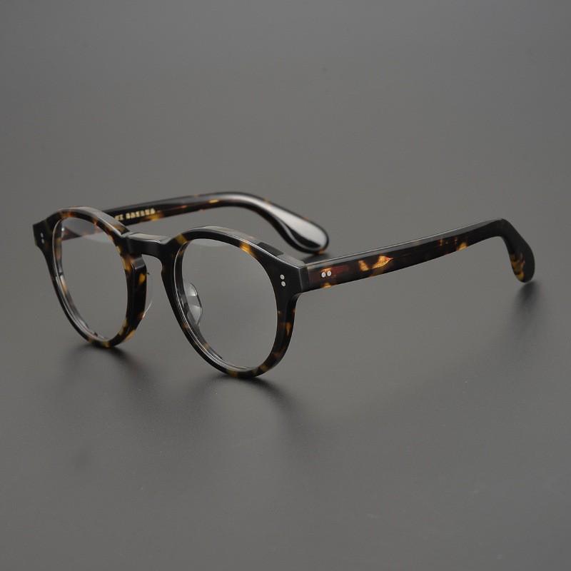 Mens Womens Round Black Thick Full Rim Eyeglass Frame Handmade Acetate Blue Light Blocking Myopia