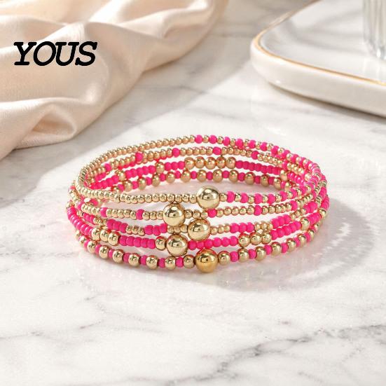 Multi-colored Beaded Bangles 5Pcs Bracelet Stack for Women Teenage Girls, Tiny Colorful Bead Jewelry Beads Bracelets, Elastic Stretch Boho Accessories