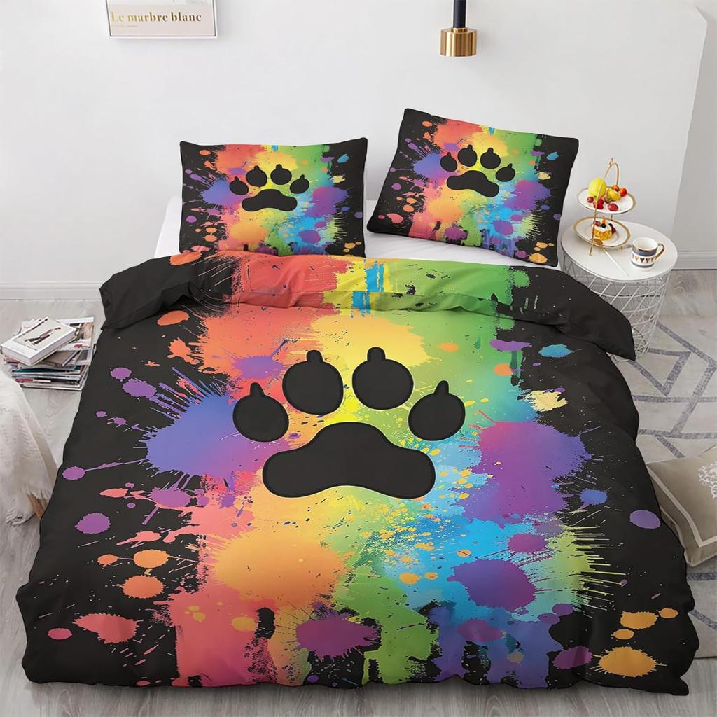 Dog Feet Decoration Bedding Set, Bulldog Colorful Duvet Cover 2er Set with Pillowcase,Microfiber  Duvet Cover with Zipper