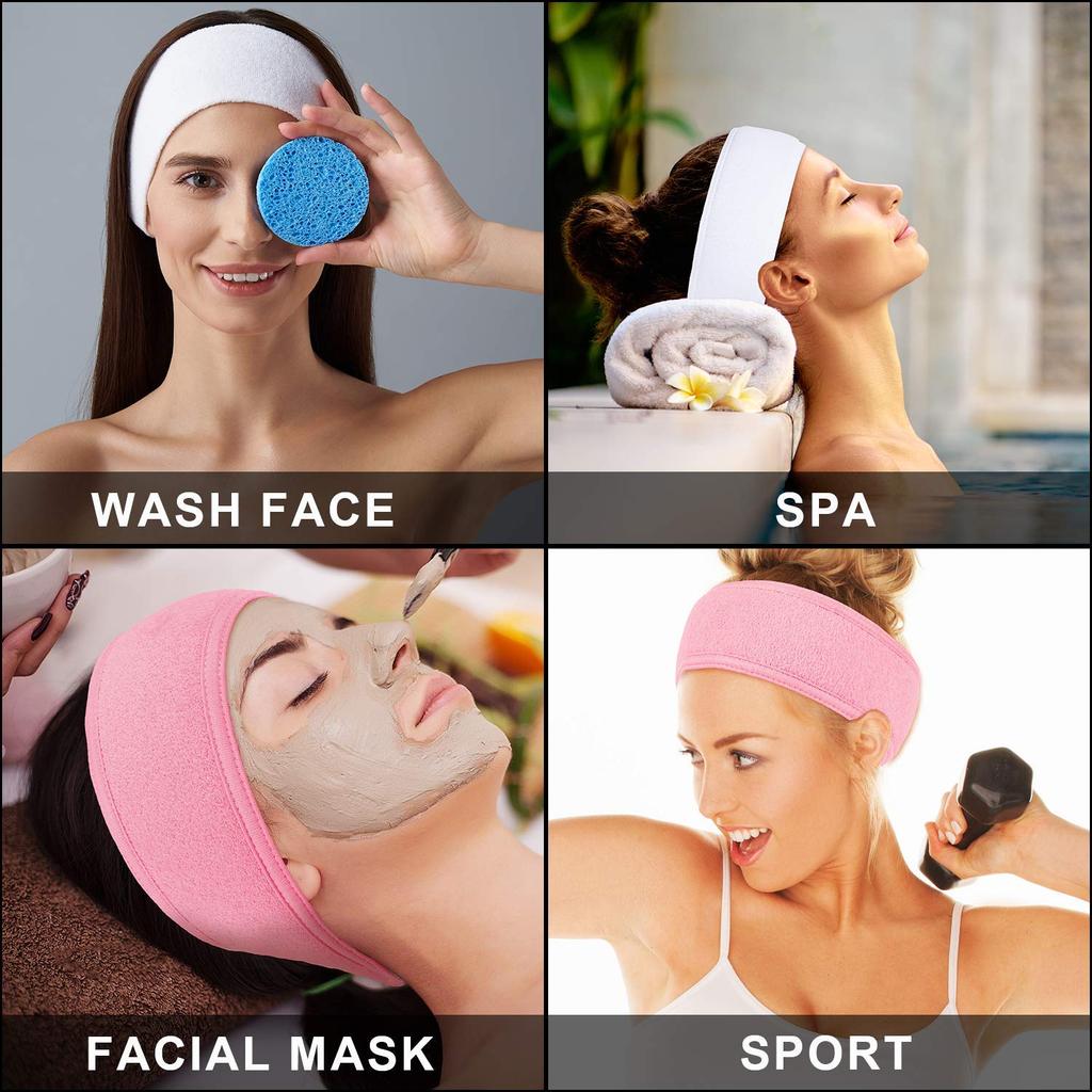 3pcs Spa Headband Hairband Sports Sweat Head Wrap Towel Hair Wraps Non-slip Stretchable Washable for Women Makeup Face Wash