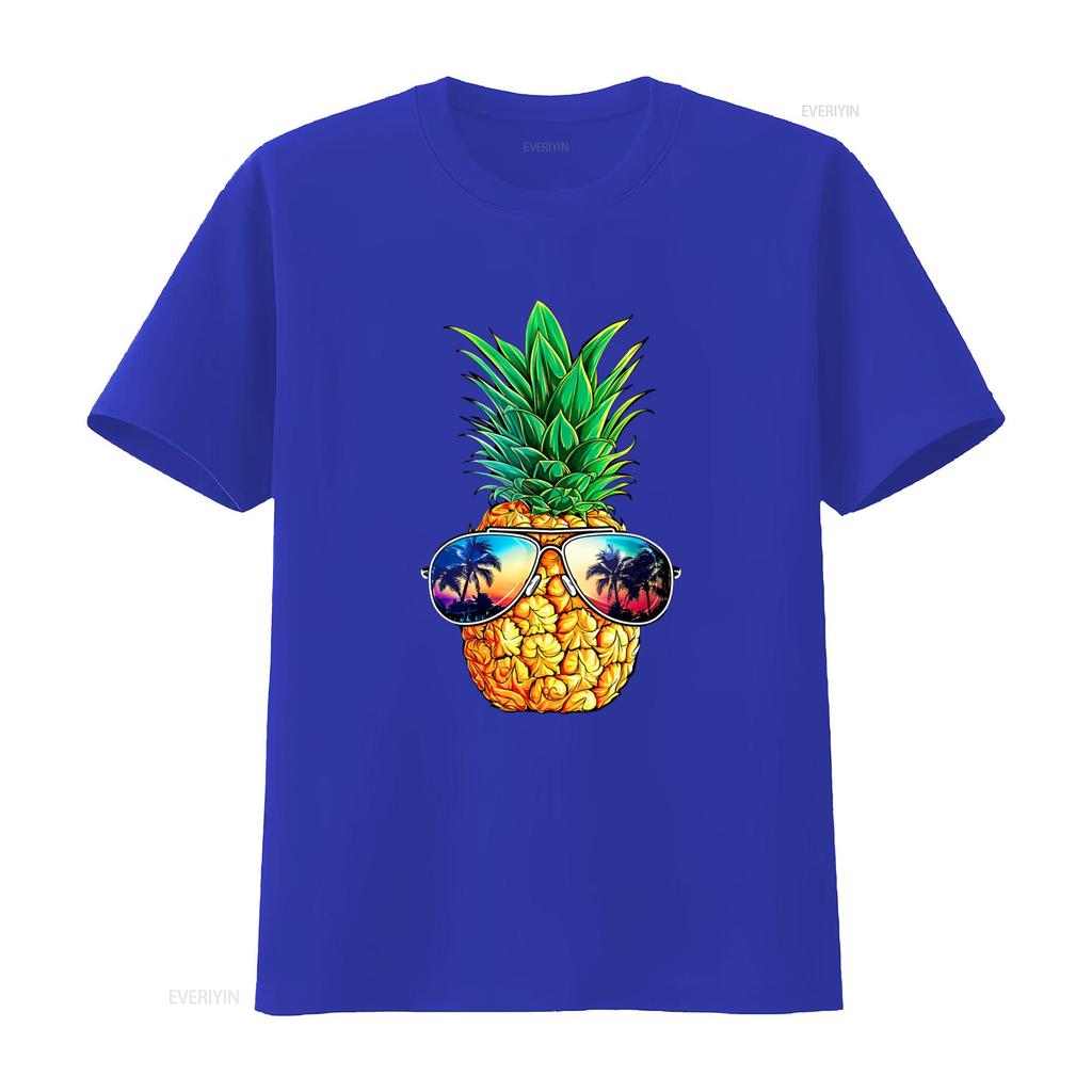 Fashion Pineapple Sunglasses T Shirt Aloha Beaches Hawaii Hawaiian Black Vintage Washed Streetwear Fashion Soft Casual Slightly