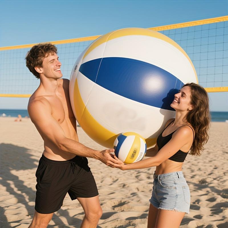Giant Inflatable Volleyball Durable PVC Beach Ball with Blue Yellow Stripes for Family Gatherings Beach Parties Backyard Games