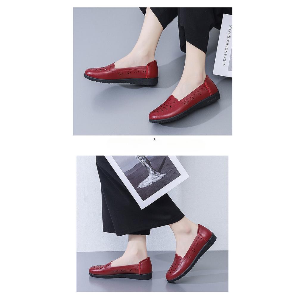 Summer New Imitation Leather Shoes, Comfortable and Non Slip Sandals, Women's Soft Leather Hollow Breathable Hole Shoes, Soft Soled Shoes