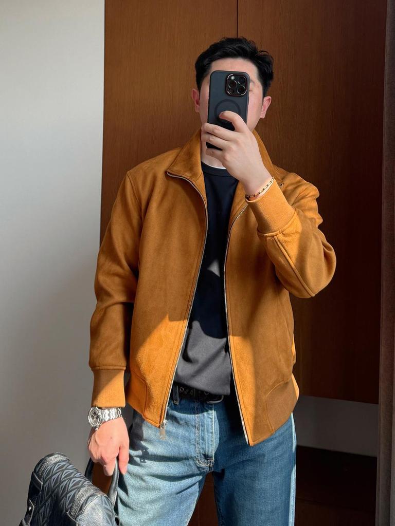 Włoski Luksus! Męska kurtka z prawdziwego zamszu ze stójką - Odporny na zagniecenia aksamitny płaszcz