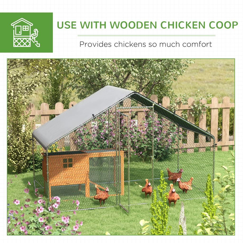 Galvanised Walk In Chicken Coop Hen House w/ Water-Resist Cover, 3 x 1.7 x 1.9m