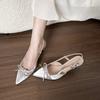 Sheepskin Beautiful Sandals Women's Summer Bag Head Bow Stiletto Back Empty High Heels Pointed Kitten Heel Single Shoes