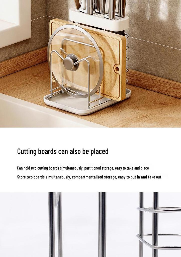 304 Stainless Steel Kitchen Storage Rack with Chopstick Holder, Knife Block, and Cutting Board Storage