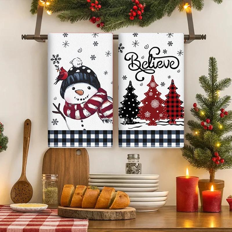 1pc Christmas Kitchen Towels Christmas Tree Kitchen Dish Towels Green Buffalo Plaid Xmas Tree Dishcloth For Farmhouse Home Decor