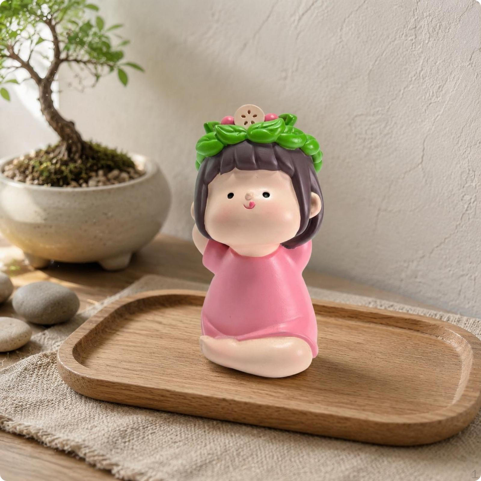 resin Stretching Figurine Pose Seated Pink Dress Tabletop Ornament