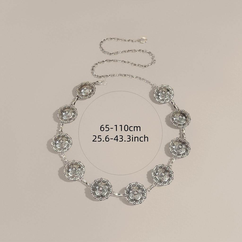 Hanging plated retro metal waist chain women's accessories ethnic style chain belt with skirt engraved decorative waist belt