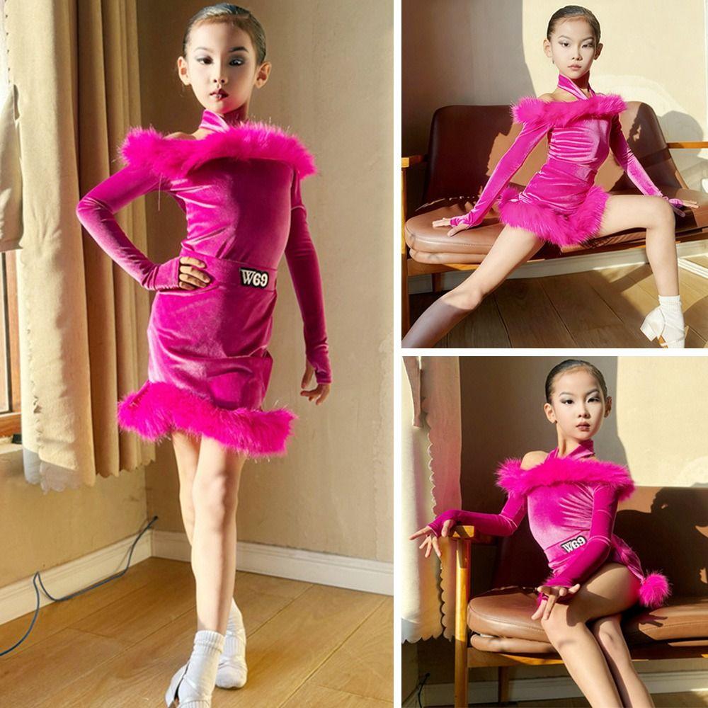 Professional Kids Latin Dance Dress Velvet Stage Costume Ballroom Dance Costume  Show Costumes