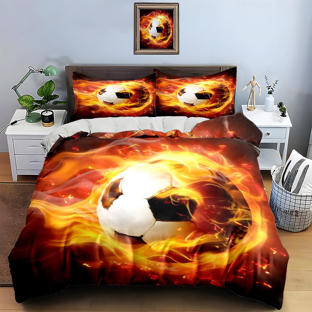 Fiery soccer ball Bedding Duvet cover sets Duvet covers Pillowcases gifts (1 * Duvet Cover 2 * Pillowcases, without duvet insert)