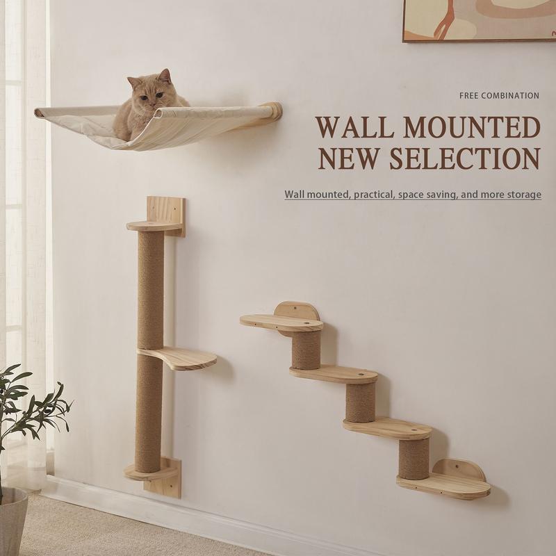Cat Four Steps Stairway Wall Mounted Wooden Stairs Ladder Climber Shelf Perch for Scratching, Climbing, Jumping and Relaxing