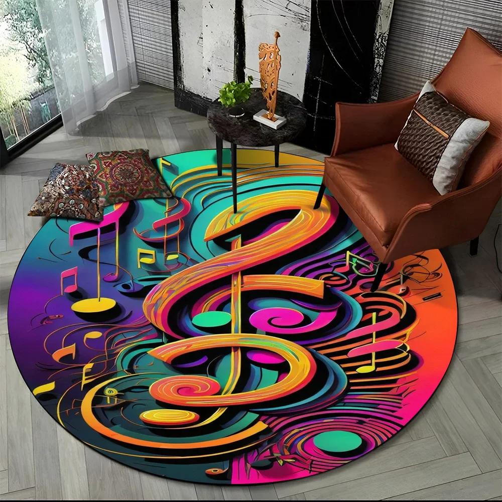 3D Musical Note Piano Art Round Carpet Rug for Living Room Bedroom Child Playroom Chair Decor,Pet Area Rug Non-slip Floor Mat