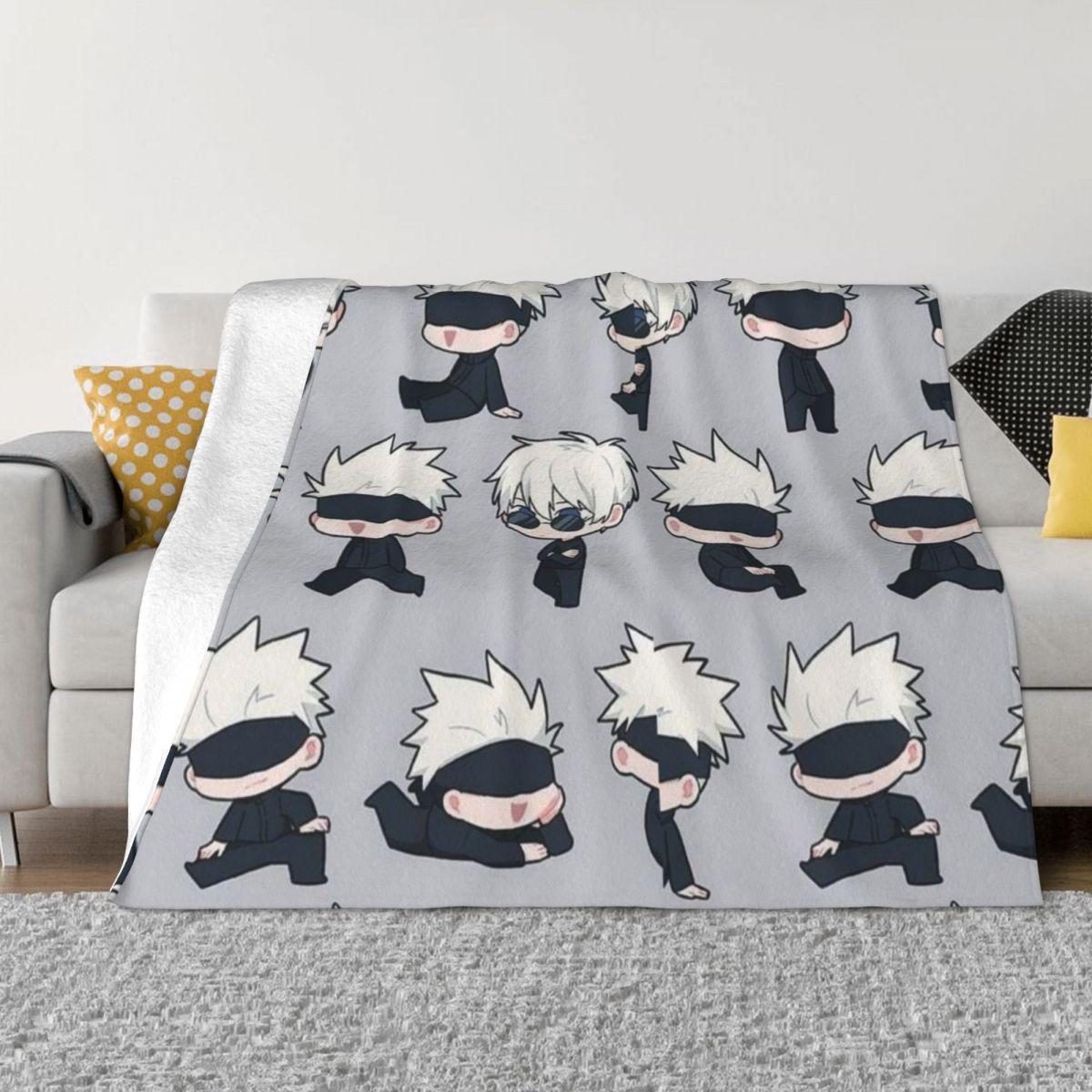 

Gojo Sensei Anime Manga Knitted Blankets Flannel Jujutsu Kaisen Lightweight Throw Blankets for Airplane Travel Bed Rug 30x40in