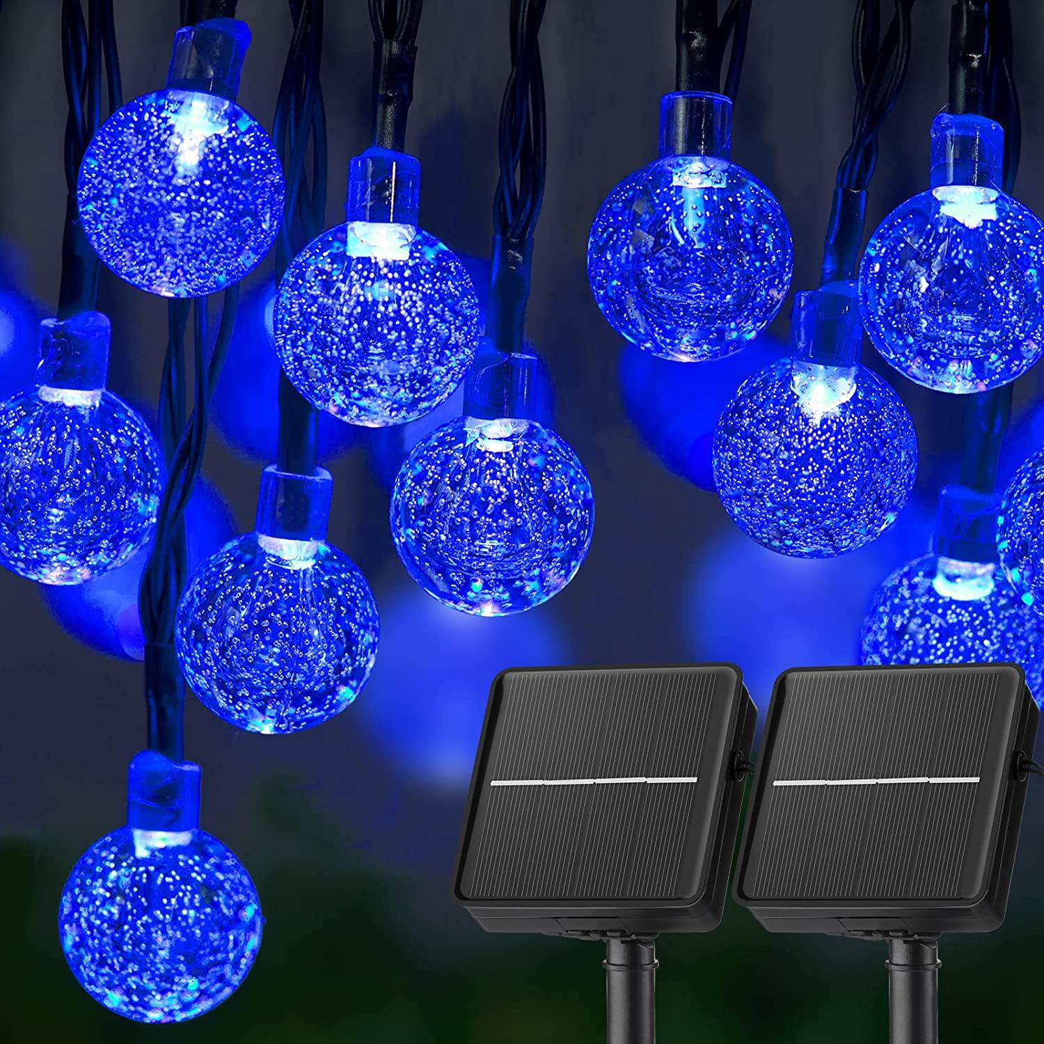 LED Solar String Lights Outdoor 60 Leds Waterproof Crystal Globe Lights with 8 Modes Garden Light for Patio Party Tree Decor 5M20LEDs 2pcs синий