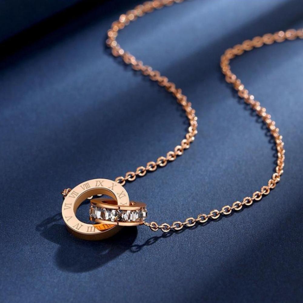 Voyager Titanium Rose Gold Cross Ring Necklace