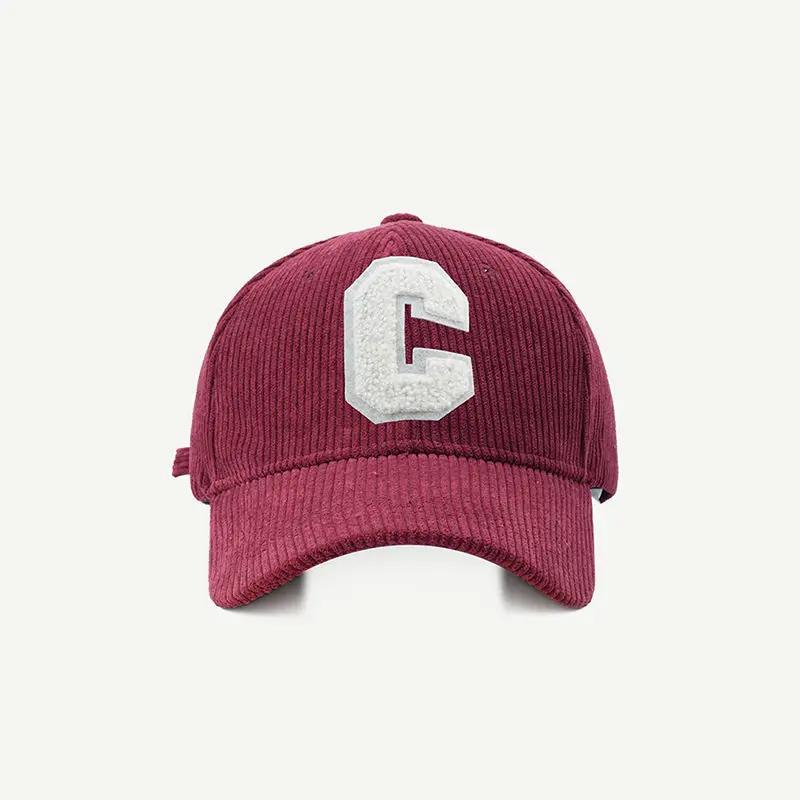 Corduroy Baseball Cap Ladirs Fashion C Letter Snapback Hat Adjustable Casual Hip Hop Cap For Men Outdoor Fishing Jogging