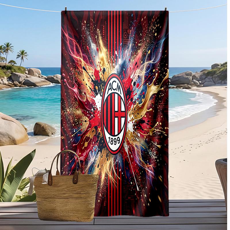Asciugamano da Spiaggia Stampato AC Milan Asciugamano Morbido ad Asciugatura Rapida Coperta da Spiaggia Rettangolare Grande Portatile per Viaggi Piscina