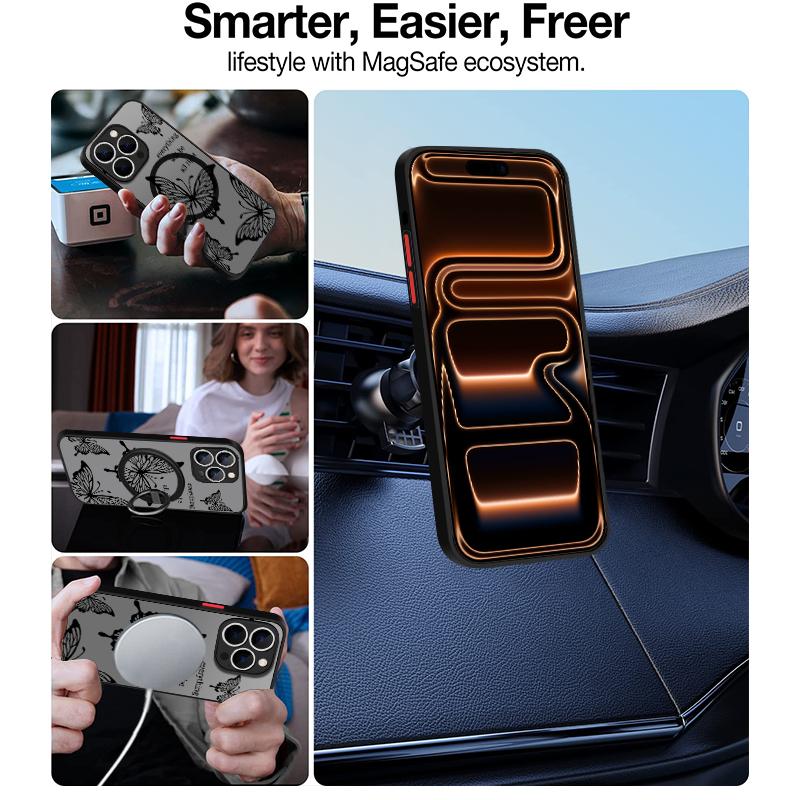 Magnetic Butterfly Pattern Phone Case For iPhone 17 15 16 Pro Max 14 13 Pro 17 For Magsafe Wireless Charge Soft Edge Hard Cover