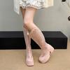Summer Boots For Women Thin Breathable And Elevated Boots New Mesh Boots High-Heeled Boots No More Than Knee-High Hollow Boots