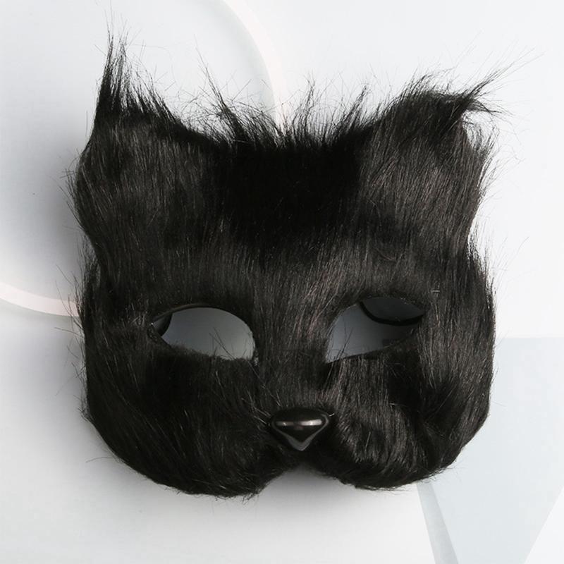

Litter Fox Half Face Eye Mask Sexy Imitation Cat Hair Animal Plush Mask Christmas Carnival Halloween Party Cosplay Costume Prop чорний