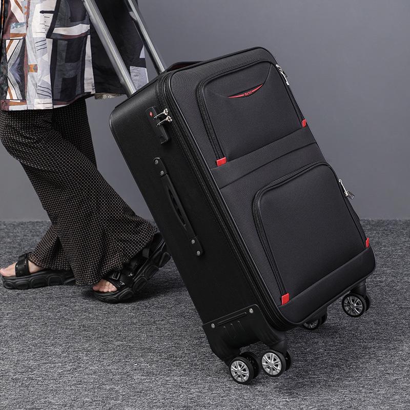 Trendiger großer Trolley-Koffer aus Oxford-Gewebe mit Zahlenschloss - Unisex Canvas und Leder, Koreanischer Stil