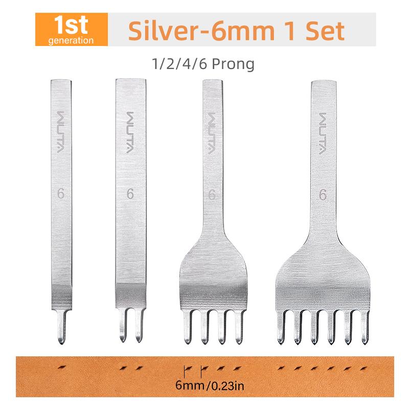 WUTA 1Set 4pz Strumento Base Scalpello per Pelle Punzone Diamantato Foro Punzone Cucitura Artigianato Pelle Strumenti 3/4/5/6mm 1-2-4-6 denti